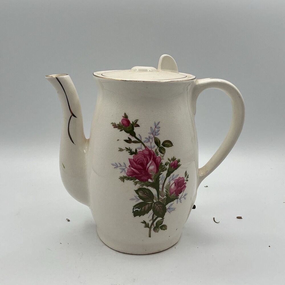 Vintage Japan Electric Ceramic Tea Coffee Pot Pink Roses Lid Cord Tested Working